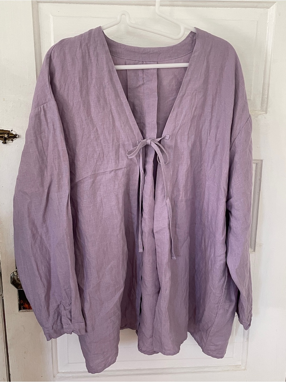 Light Purple Women's Linen Tie-Front Top